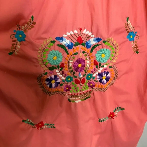 Traditional Mexican-Style Puebla‎ Pink Hand Embroidered Dress size Medium Boho - Picture 4 of 6